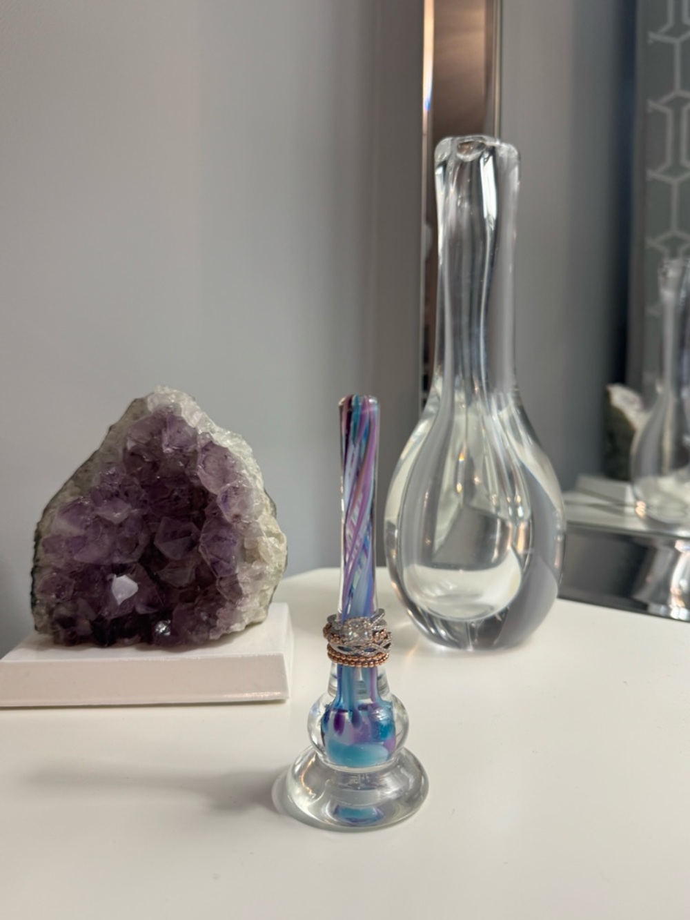 Handblown art glass ring holder